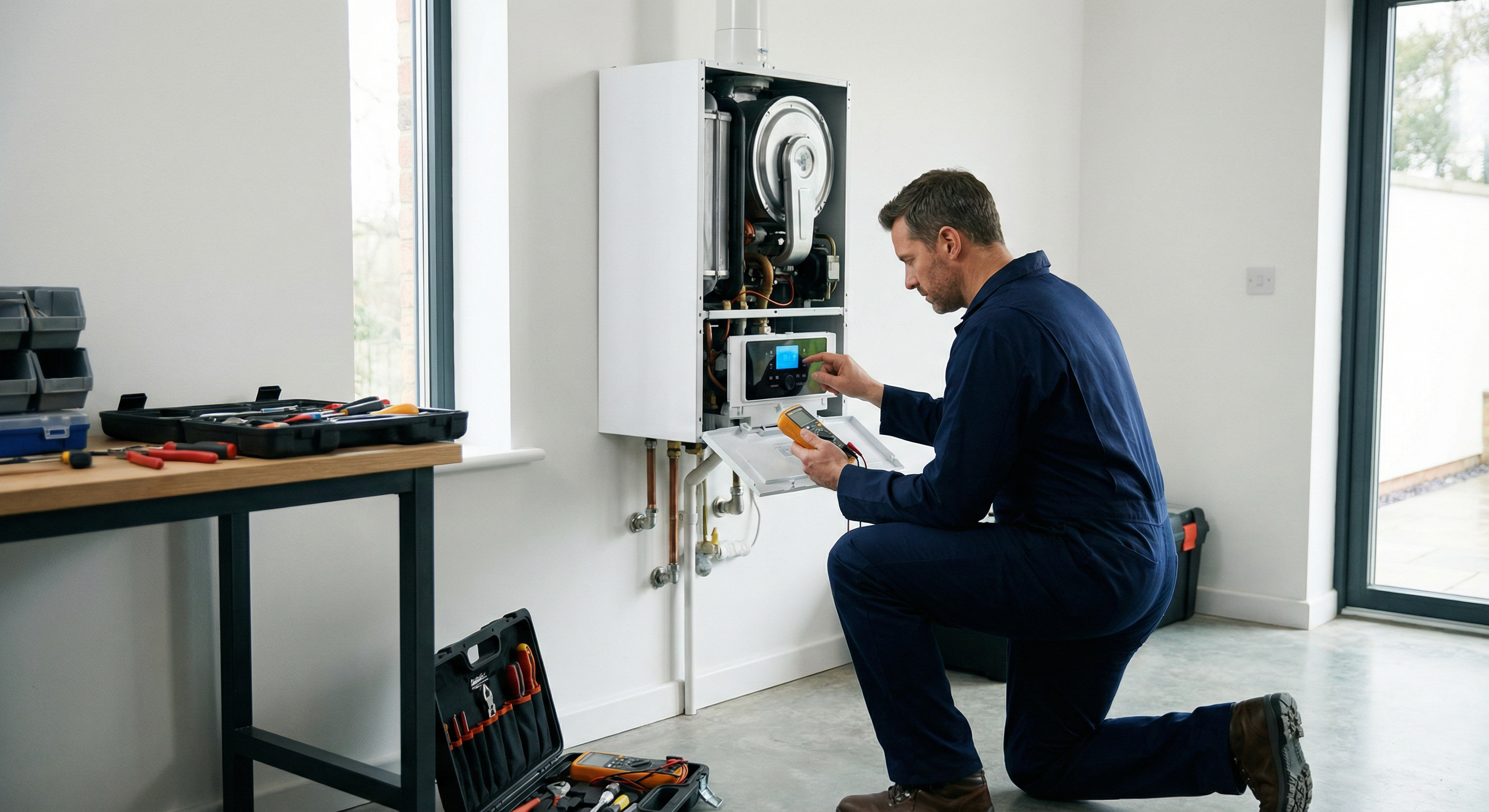 Especialista en calderas Ariston reparando equipo en Leganés